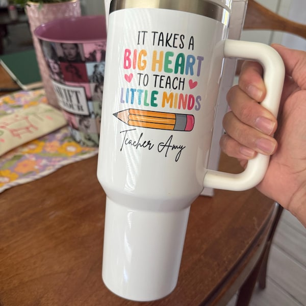 Custom Teacher Tumbler, Personalized 40oz Teacher Tumbler with Handle Gifts for Teacher Appreciation Gift for Teacher Travel Mug Teacher Cup