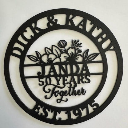 Custom 50 Years Together Floral Anniversary gift Metal Sign, 25 years together, 10 years, any year personalized name sign, metal anniversary