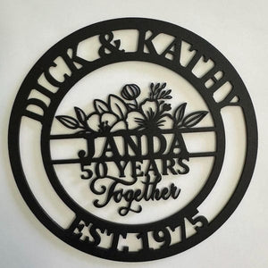 Custom 50 Years Together Floral Anniversary gift Metal Sign, 25 years together, 10 years, any year personalized name sign, metal anniversary
