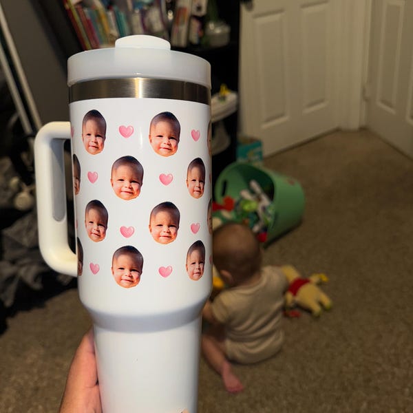 Baby Face Tumbler, Custom Baby Photo 40oz Tumbler with Handle Gifts, Custom Photo Travel Mug Custom Photo Cup Gift