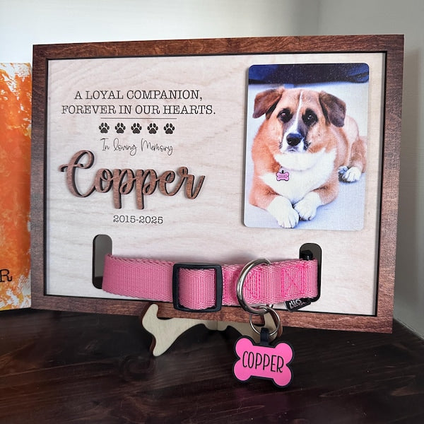Personalized Dog Memorial Wood Frame With Collar Holder, Memorial Pet Collar Sign with Photo, Dog Memorial Gifts, Pet Loss Gifts