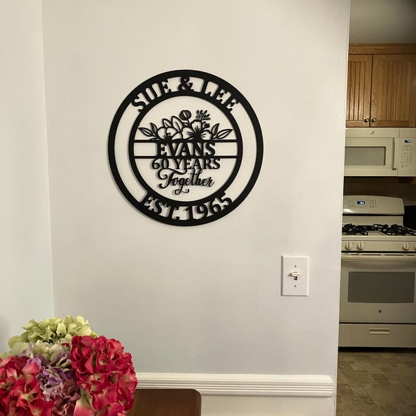 Custom 50 Years Together Floral Anniversary gift Metal Sign, 25 years together, 10 years, any year personalized name sign, metal anniversary