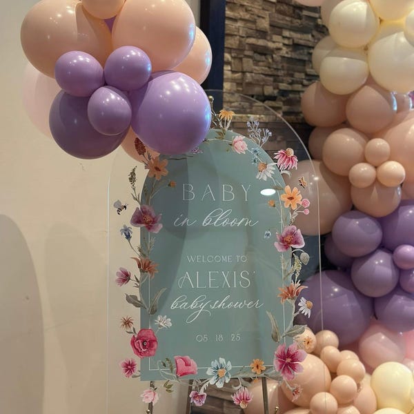 Pink Wildflowers Baby Shower Sign, Floral Girls Baby In Bloom Sign, Girl Shower Welcome Sign, Girls Baby Shower Decorations