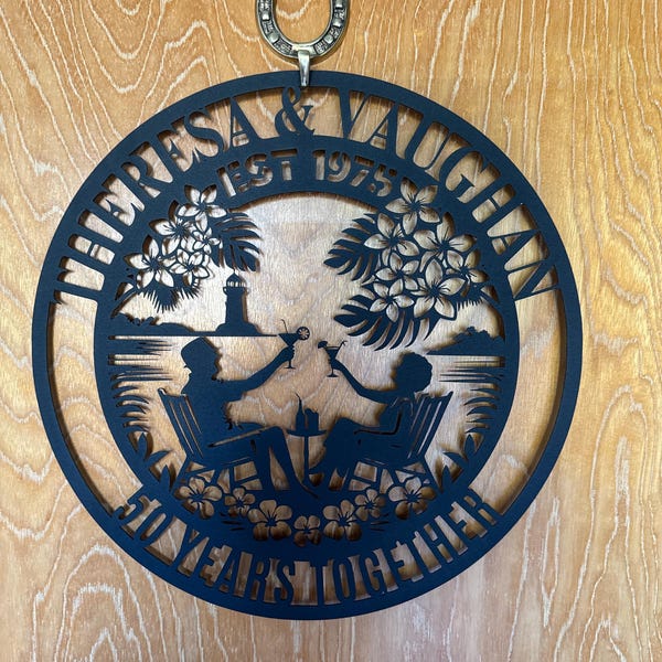 50th Anniversary Gift For Parents Custom Wedding Anniversary Gift For Couple Wife Metal Wall Art Sign Golden Wedding Tropical Coastal Summer