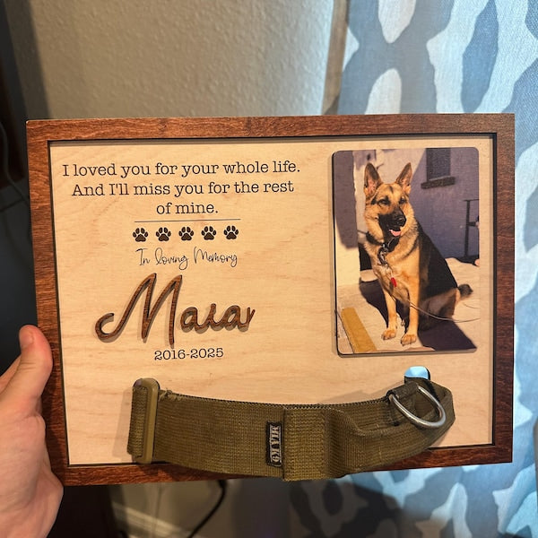 Personalized Dog Memorial Wood Frame With Collar Holder, Memorial Pet Collar Sign with Photo, Dog Memorial Gifts, Pet Loss Gifts