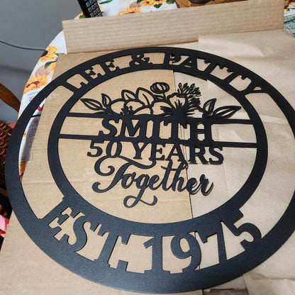 Custom 50 Years Together Floral Anniversary gift Metal Sign, 25 years together, 10 years, any year personalized name sign, metal anniversary