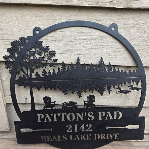 Customized Lake House Address Metal Sign, Loon Themed Sign, River House Sign, Hanging Metal Sign, Last Name Sign, Housewarming Gift