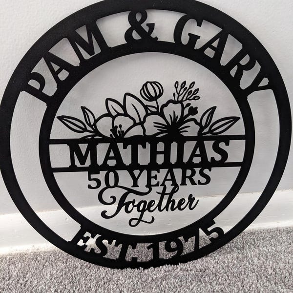 Custom 50 Years Together Floral Anniversary gift Metal Sign, 25 years together, 10 years, any year personalized name sign, metal anniversary