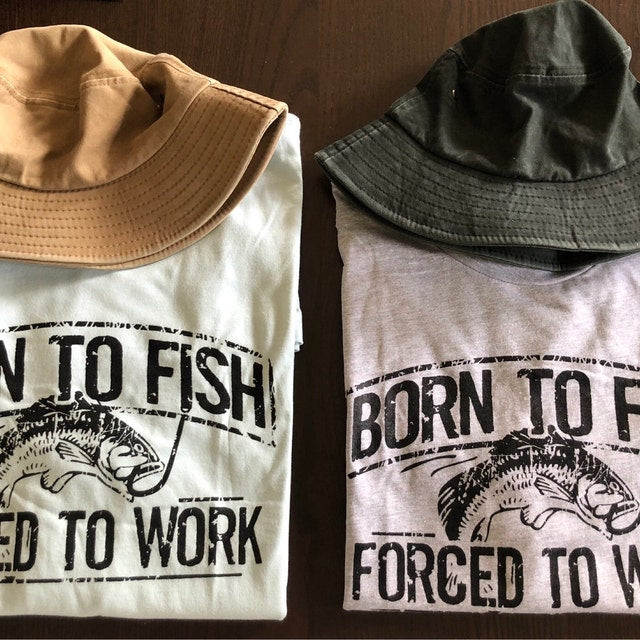 Fishing T-Shirt Born To Fish Forced To Work Mens Tshirt Fathers Day gift bass Birthday gifts for dad husband daddy grandpa Father's Day Gift