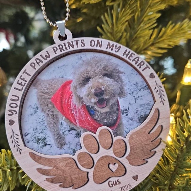 Custom Dog Photo Ornament, Dog Memorial Gift, Loss of Pet, Pet Ornament, Christmas Keepsake, Dog Memorial Ornament, You Left Paw Prints