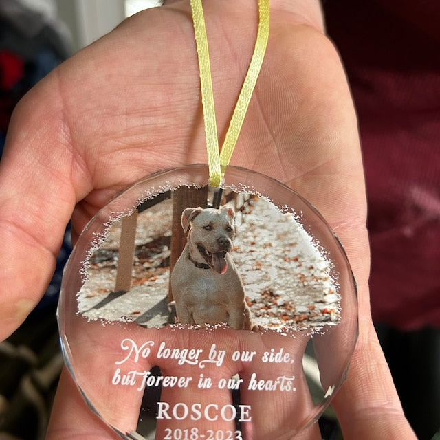 Pet Loss Sympathy Crystal Ornament - Forever in Our Hearts Custom Losing a Pet Memorial Photo Ornament - Dog Cat Pet Remembrance Gift