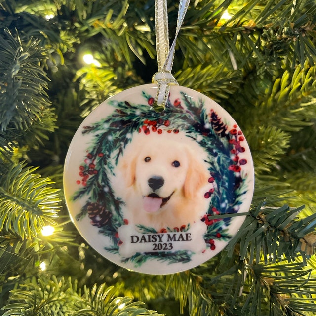 Personalized Pet Ornament, Custom Dog Christmas Ornament, Pet Memorial Ornament, Cat Christmas Photo Ornament, Pet Portrait Name Gift