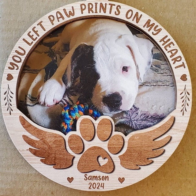 Custom Dog Photo Ornament, Dog Memorial Gift, Loss of Pet, Pet Ornament, Christmas Keepsake, Dog Memorial Ornament, You Left Paw Prints