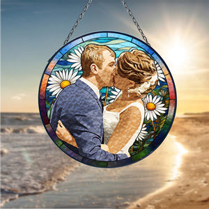 Personalized Couples Wedding Watercolor Portrait From Photo Stained Glass Suncatcher