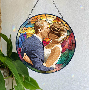 Personalized Couples Wedding Watercolor Portrait From Photo Stained Glass Suncatcher