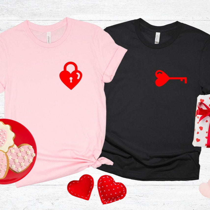 Heart Lock and Key Shirt,Matching Couple Shirts, Wedding Gift, Couple Valentines Gift, Love Shirt, Key and Lock Tees, Valentine's Day Gift