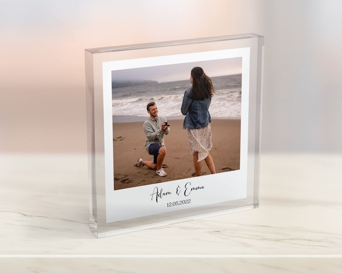 Personalised Engagement Photo Acrylic Plaque, Custom Engaged Acrylic Photo, Engagement Gifts, Couple Gifts, Engagement Keepsake Memory Block