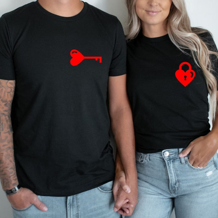 Heart Lock and Key Shirt,Matching Couple Shirts, Wedding Gift, Couple Valentines Gift, Love Shirt, Key and Lock Tees, Valentine's Day Gift