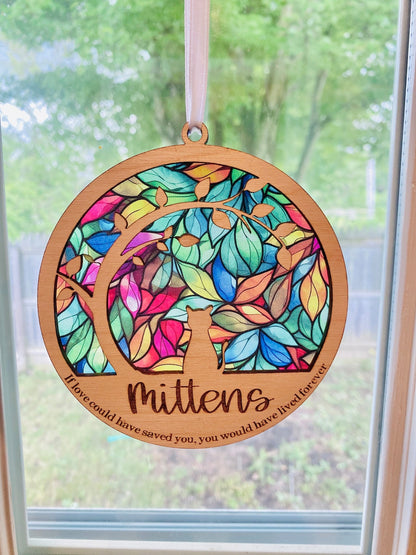Rainbow bridge pet, sun catcher, suncatcher pet memorial, personalized name, dog / cat/ pet remembrance, paw with saying and name