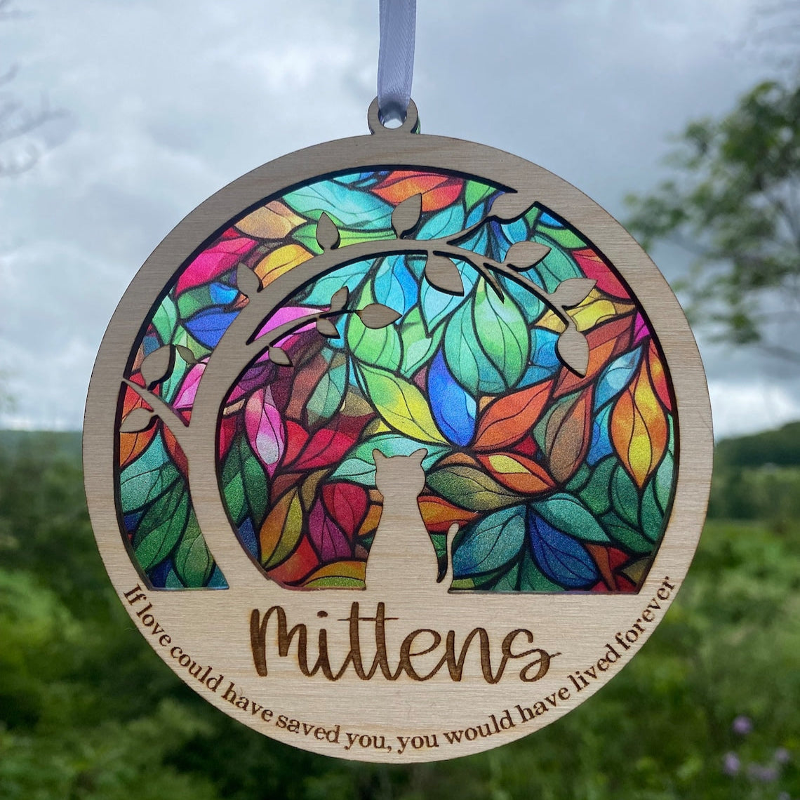 Rainbow bridge pet, sun catcher, suncatcher pet memorial, personalized name, dog / cat/ pet remembrance, paw with saying and name