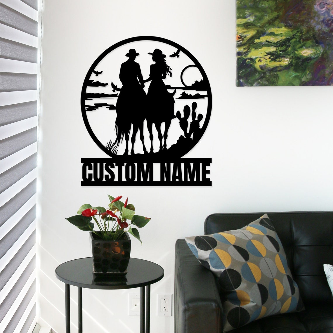 Custom Cowboy Cowgirl Couple Metal Wall Art Couple Family Name Sign Cowboy Sign Western Wedding Gift Home Decor Valentine Gift
