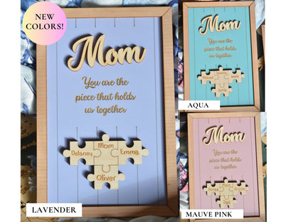 Mom Puzzle Sign Mother's Day Gift from Kids Husband Custom Engraved Wood Sign Piece That Holds Us Together Grandma Gift Personalized Unique