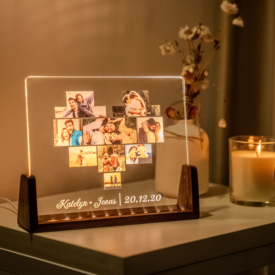 Custom Photo Night Light for Mother's Day Gifts, Heart Shape Acrylic Plaque, Gift for Mom