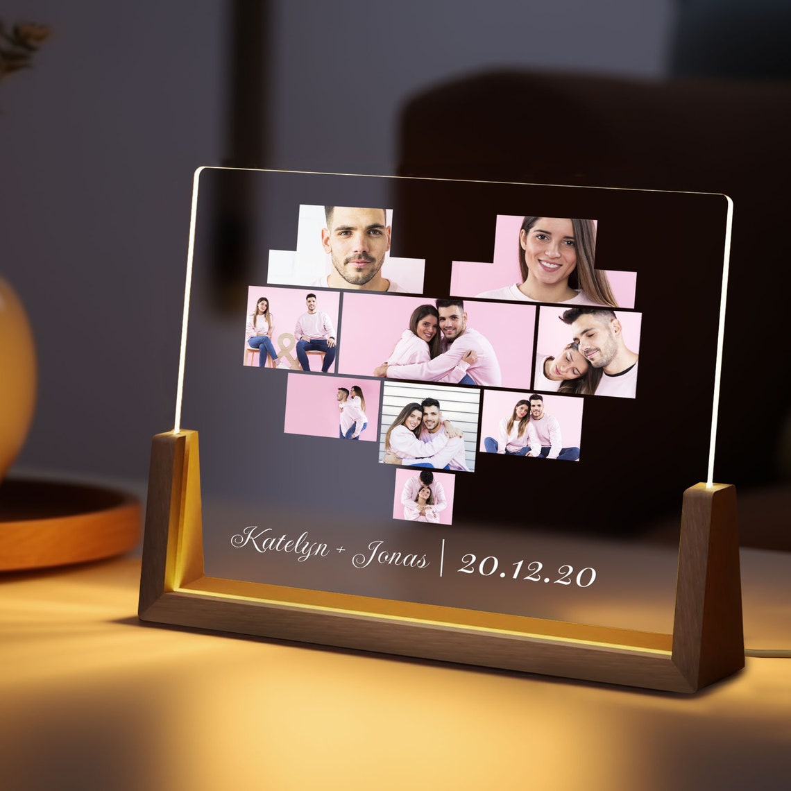 Custom Photo Night Light for Mother's Day Gifts, Heart Shape Acrylic Plaque, Gift for Mom