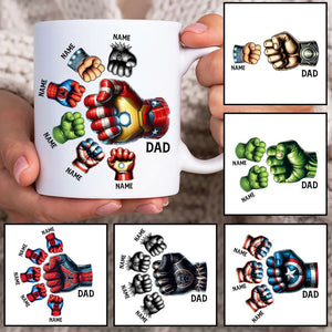 Personalized Superhero Dad Fist Bump Up to 6 Kids Mug , 11oz Mug , Dad 11oz Mug , Fathers Day Coffee Mugs ,Father Hand Mug