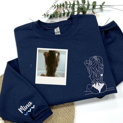 Custom Embroidered Spicy Portrait Sweatshirt Using Your Photo, Personalized Outline Portrait Shirt For Boyfriend Husband, Anniversary Gift