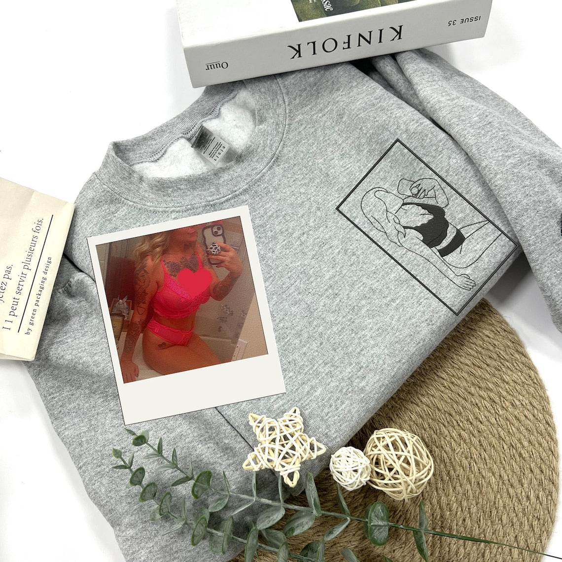 Custom Embroidered Spicy Portrait Sweatshirt Using Your Photo, Personalized Outline Portrait Shirt For Boyfriend Husband, Anniversary Gift