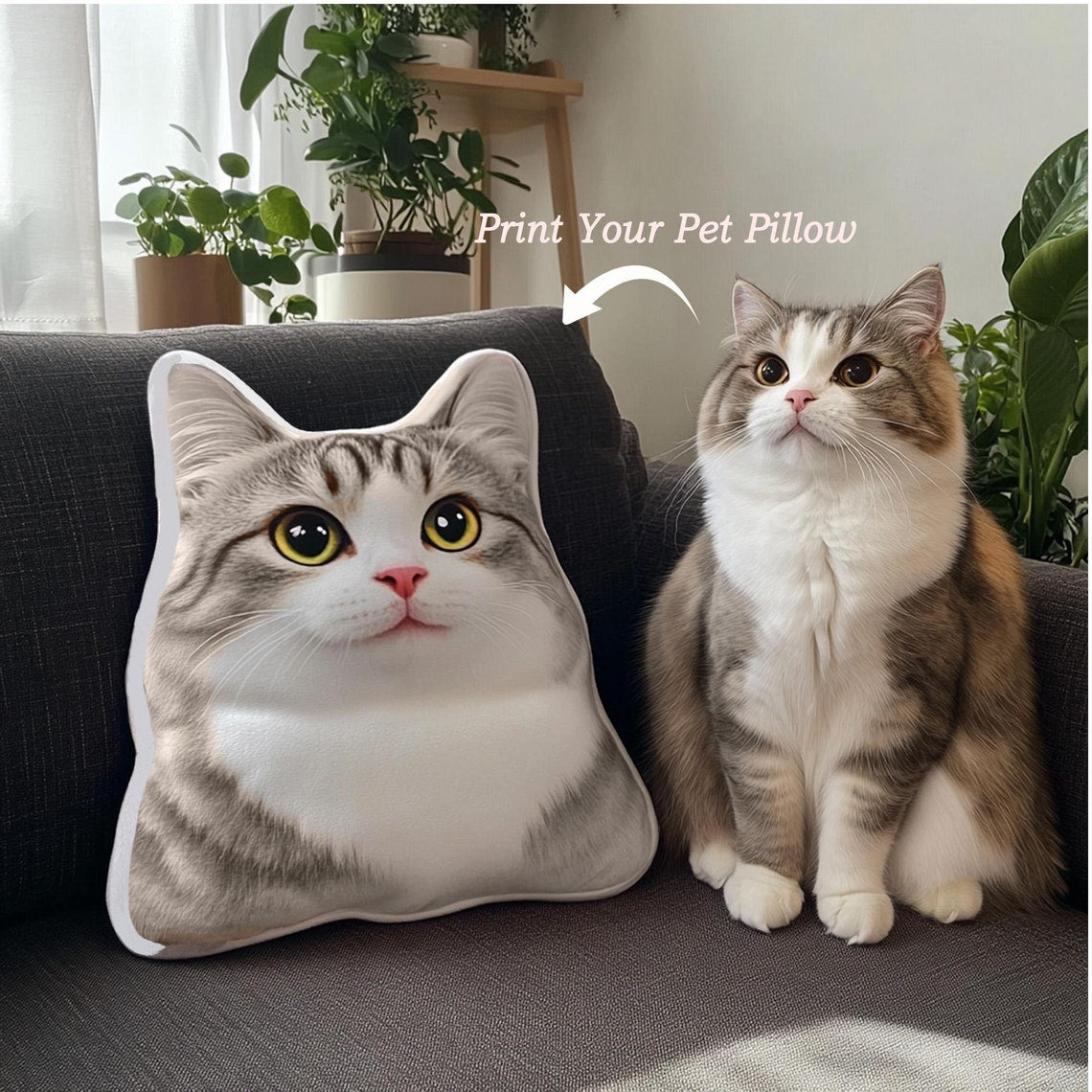 Personalized Pet Shaped Pillow, 3D Photo Pillow, Pet Lover Gift, Cat Pillow, Pet Portrait Pillow, Pet Memorial, Pet Gift, Cat Gift