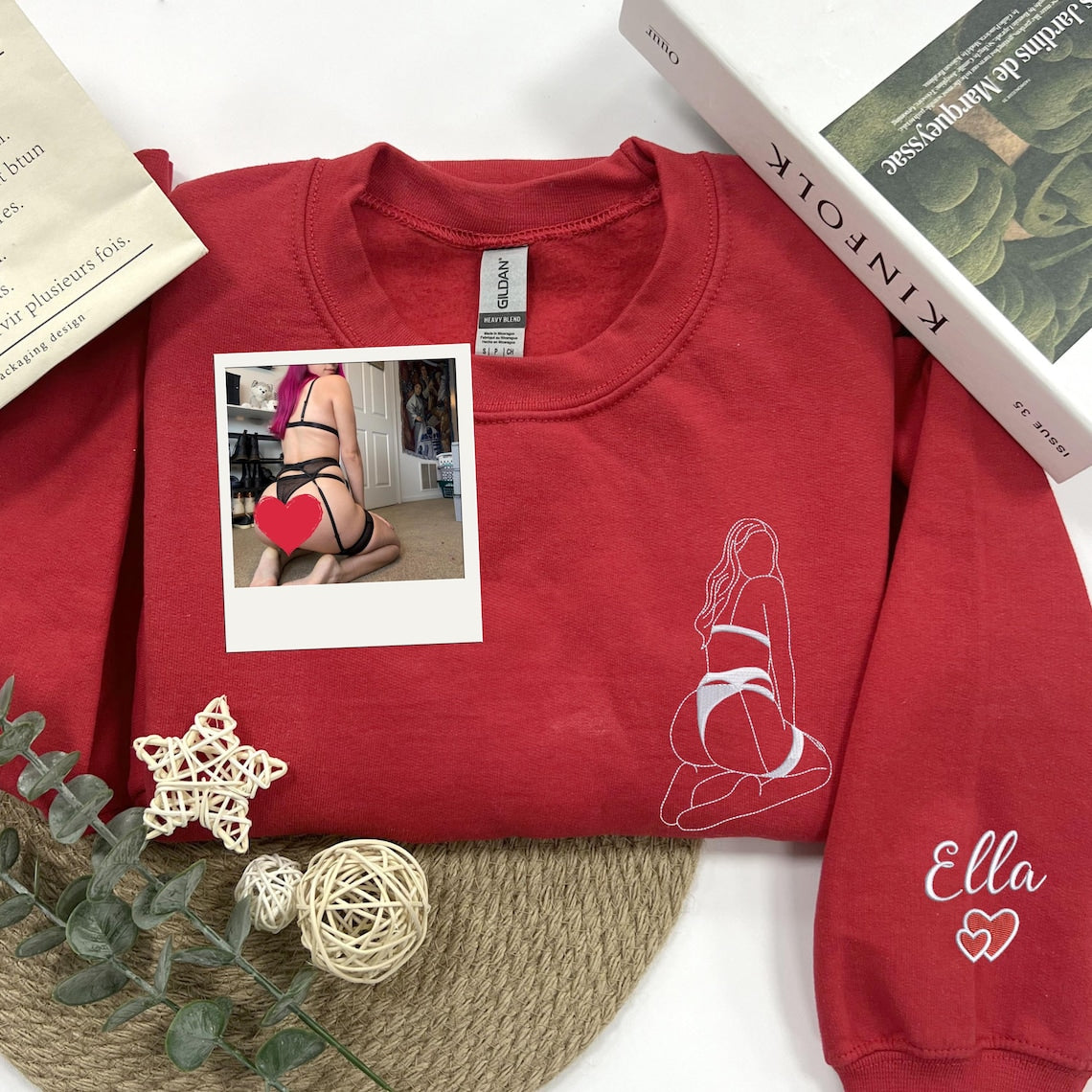 Custom Embroidered Spicy Portrait Sweatshirt Using Your Photo, Personalized Outline Portrait Shirt For Boyfriend Husband, Anniversary Gift
