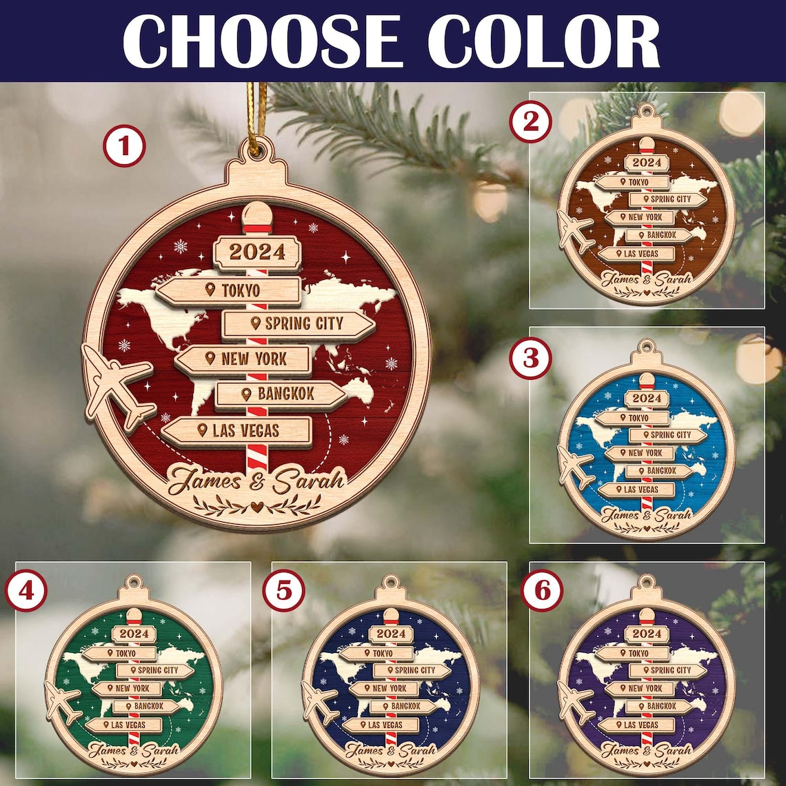 Personalized Travel Adventure Ornament, Couple Traveling Destination Ornament,Travel Gift, Christmas Gift,Gift for Travelers,Gift For Couple