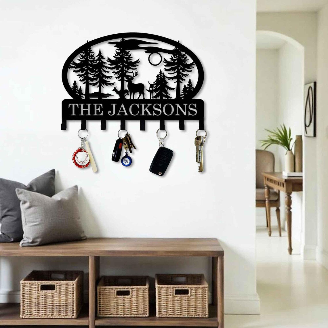 Custom Deer Metal Keyholder Hooks - Personalized Family Name Yard Sign - Camping Gift - Custom Xmas Holiday Gifts - Wildlife Lover Stakes