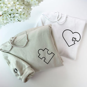 Couples Hoodies Matching Embroidered You Complete Me Heart Puzzle, His and Her Sweatshirt, Custom Initials Sleeve, Personalized Anniversary