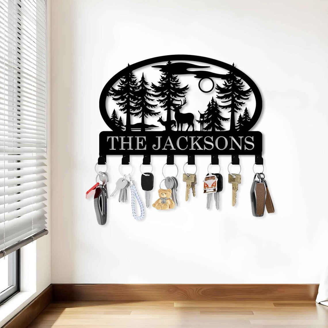 Custom Deer Metal Keyholder Hooks - Personalized Family Name Yard Sign - Camping Gift - Custom Xmas Holiday Gifts - Wildlife Lover Stakes