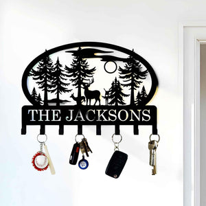 Custom Deer Metal Keyholder Hooks - Personalized Family Name Yard Sign - Camping Gift - Custom Xmas Holiday Gifts - Wildlife Lover Stakes