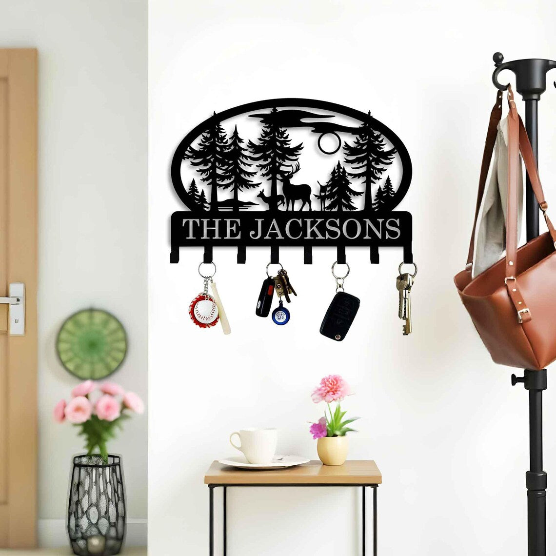 Custom Deer Metal Keyholder Hooks - Personalized Family Name Yard Sign - Camping Gift - Custom Xmas Holiday Gifts - Wildlife Lover Stakes