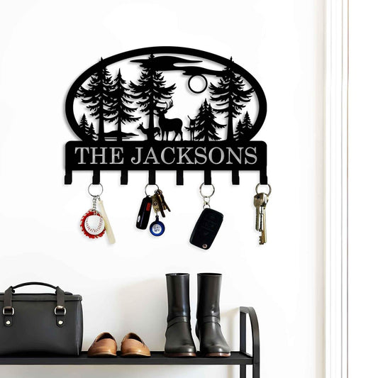 Custom Deer Metal Keyholder Hooks - Personalized Family Name Yard Sign - Camping Gift - Custom Xmas Holiday Gifts - Wildlife Lover Stakes