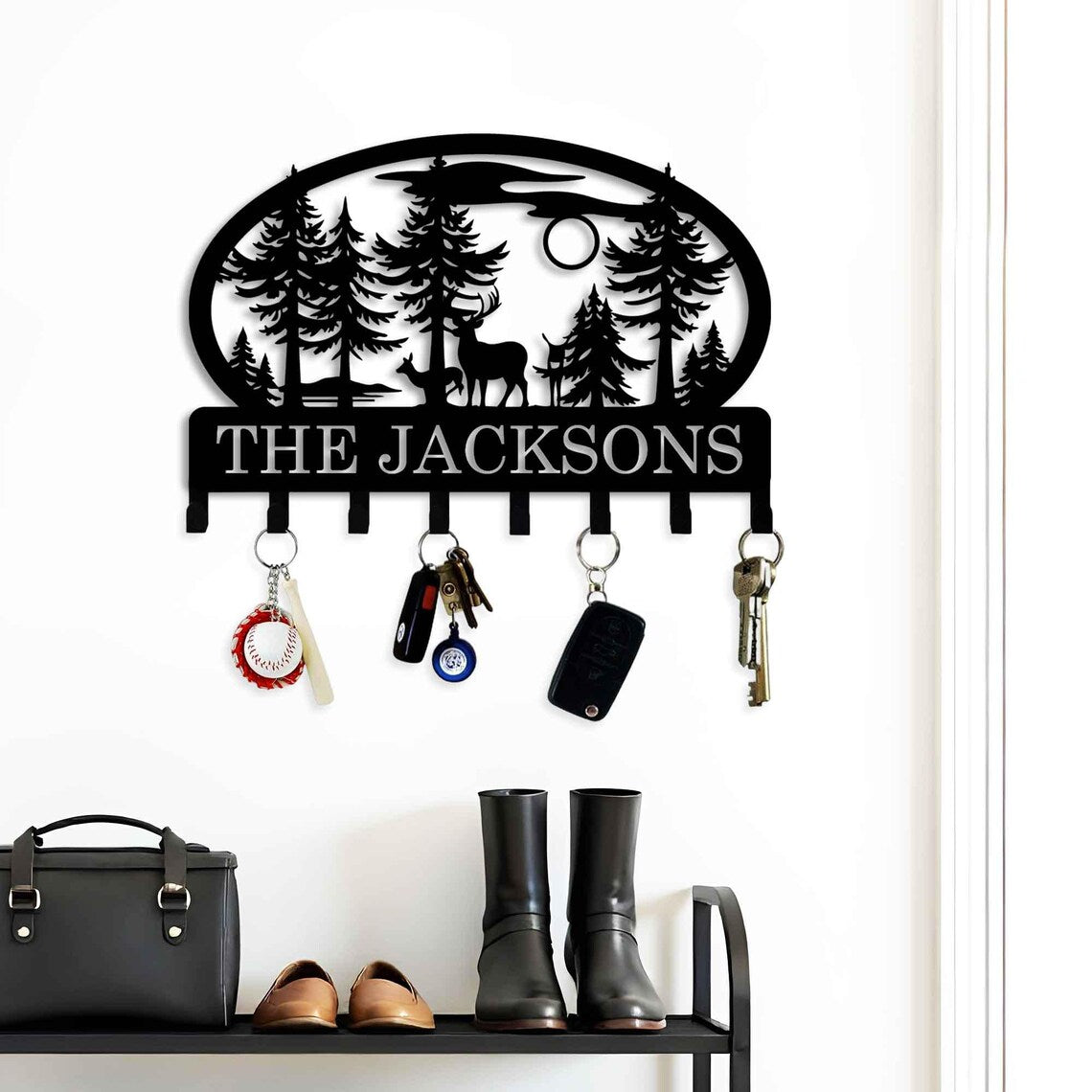 Custom Deer Metal Keyholder Hooks - Personalized Family Name Yard Sign - Camping Gift - Custom Xmas Holiday Gifts - Wildlife Lover Stakes