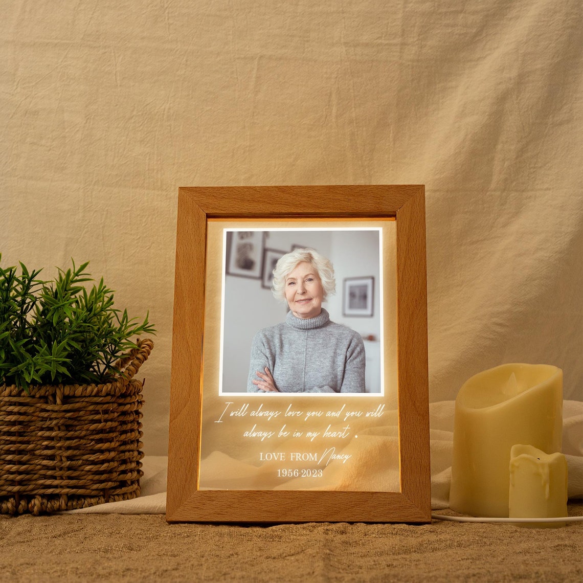 Personalized Memorial Picture Gift,Picture Light Frame Memorial Night Light,Table Decor for Loss of Loved One,In Loving Memorial Lamp