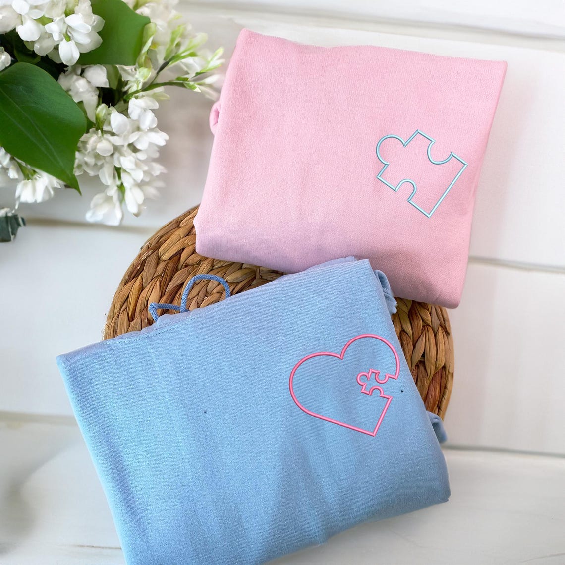 Couples Hoodies Matching Embroidered You Complete Me Heart Puzzle, His and Her Sweatshirt, Custom Initials Sleeve, Personalized Anniversary