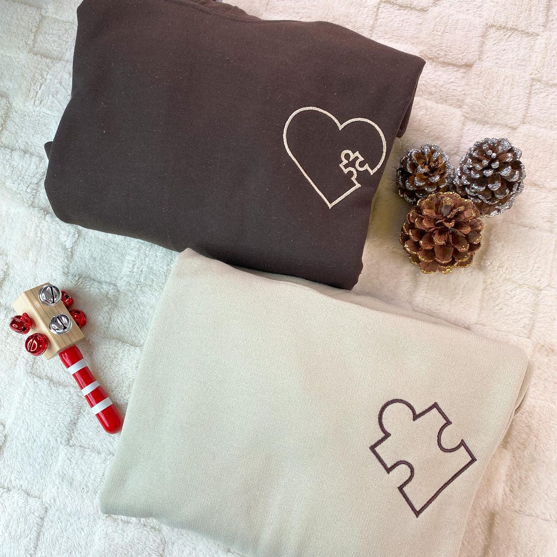 Couples Hoodies Matching Embroidered You Complete Me Heart Puzzle, His and Her Sweatshirt, Custom Initials Sleeve, Personalized Anniversary