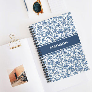 Personalized Chinoiserie Spiral Notebook, Blue Toile Spiral Notebook, Coquette Spiral Notebook, Custom Bridesmaid Gift, Appreciation Gift