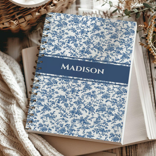 Personalized Chinoiserie Spiral Notebook, Blue Toile Spiral Notebook, Coquette Spiral Notebook, Custom Bridesmaid Gift, Appreciation Gift