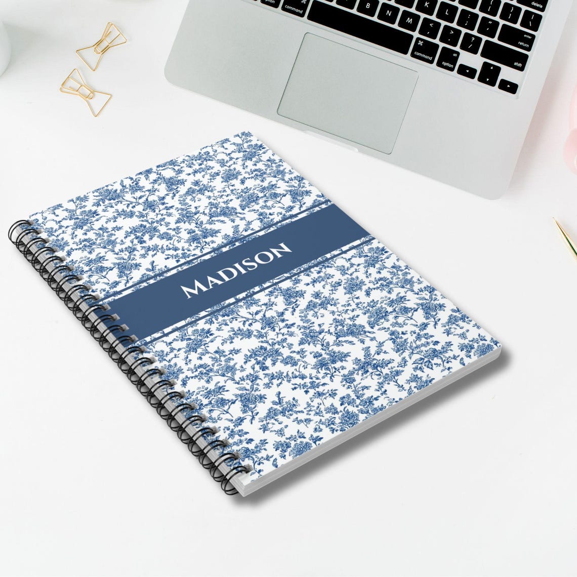 Personalized Chinoiserie Spiral Notebook, Blue Toile Spiral Notebook, Coquette Spiral Notebook, Custom Bridesmaid Gift, Appreciation Gift