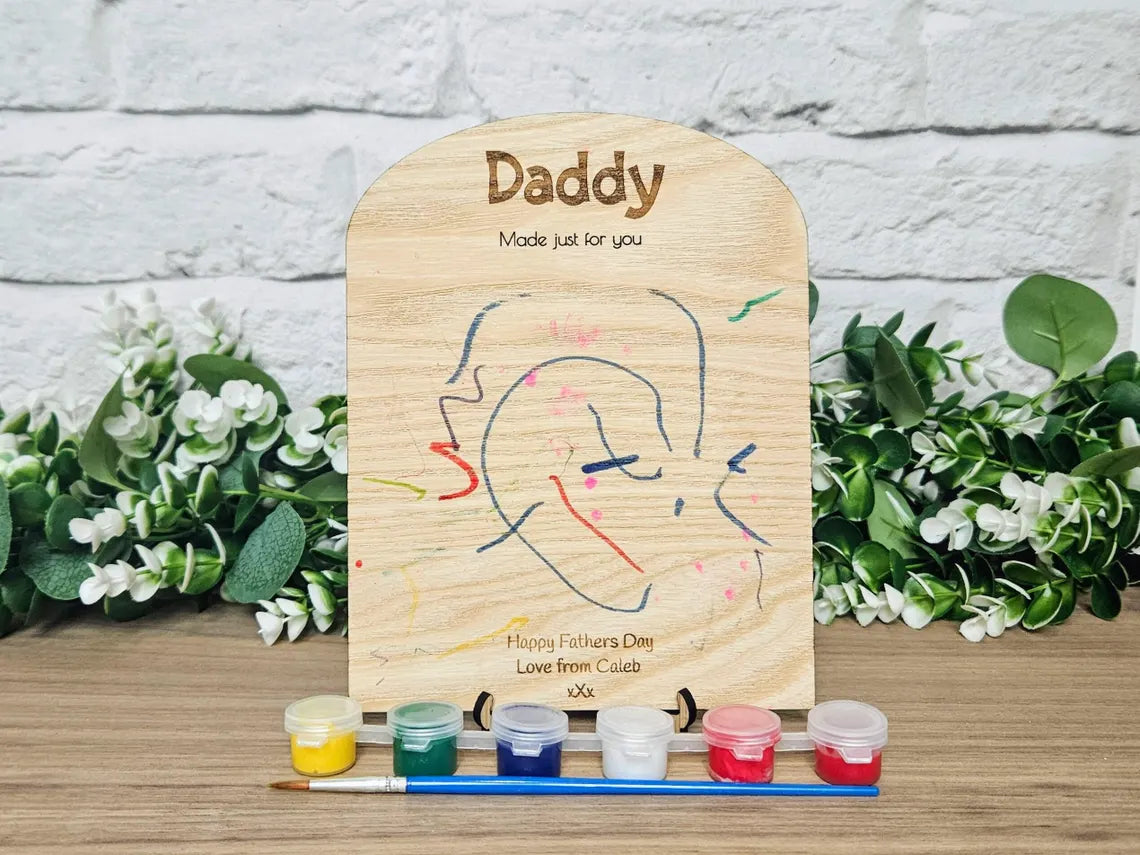 Children's Artwork Wooden Plaque, Kid Drawing Gift, Personalised Gift for Her, Mum Birthday Gift From Daughter, Mummy Sentimental Gift Idea (No paints and a paintbrush)