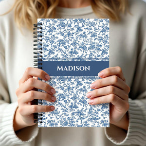 Personalized Chinoiserie Spiral Notebook, Blue Toile Spiral Notebook, Coquette Spiral Notebook, Custom Bridesmaid Gift, Appreciation Gift