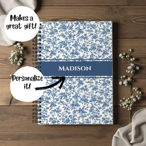 Personalized Chinoiserie Spiral Notebook, Blue Toile Spiral Notebook, Coquette Spiral Notebook, Custom Bridesmaid Gift, Appreciation Gift